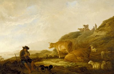 Seated Shepherd with Cows and Sheep in a Meadow, 1644 by Aelbert Cuyp